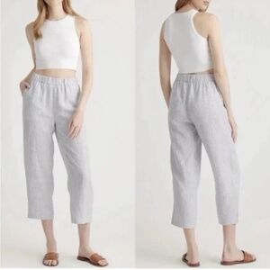 Quince Women 100% European Linen Pants Blue Pinstripe M NWT